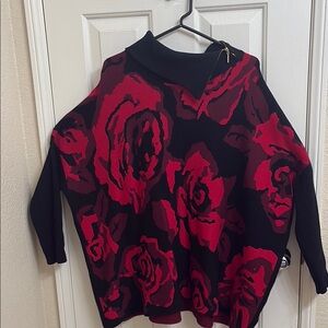 Joseph A Black and Red Rose Turtleneck Sweater
